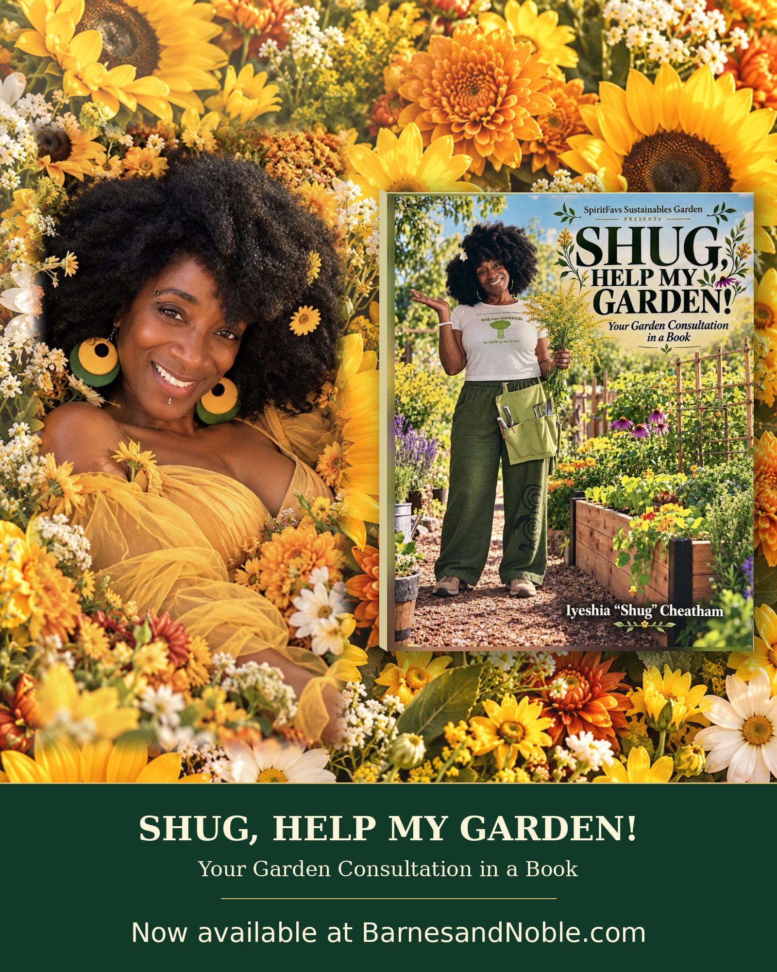 Shug’s sunflower artwork featuring her book Shug, Help My Garden!