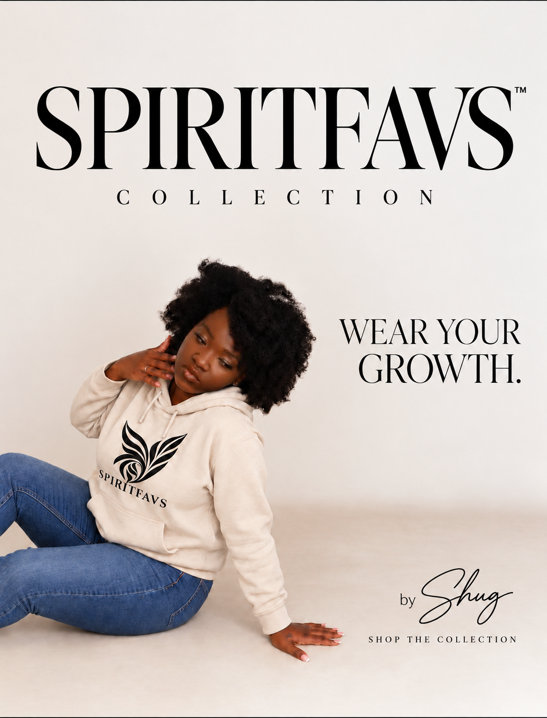SpiritFavs signature sand hoodie featuring the black chrysalis emblem, from the Wear Your Growth collection promotion